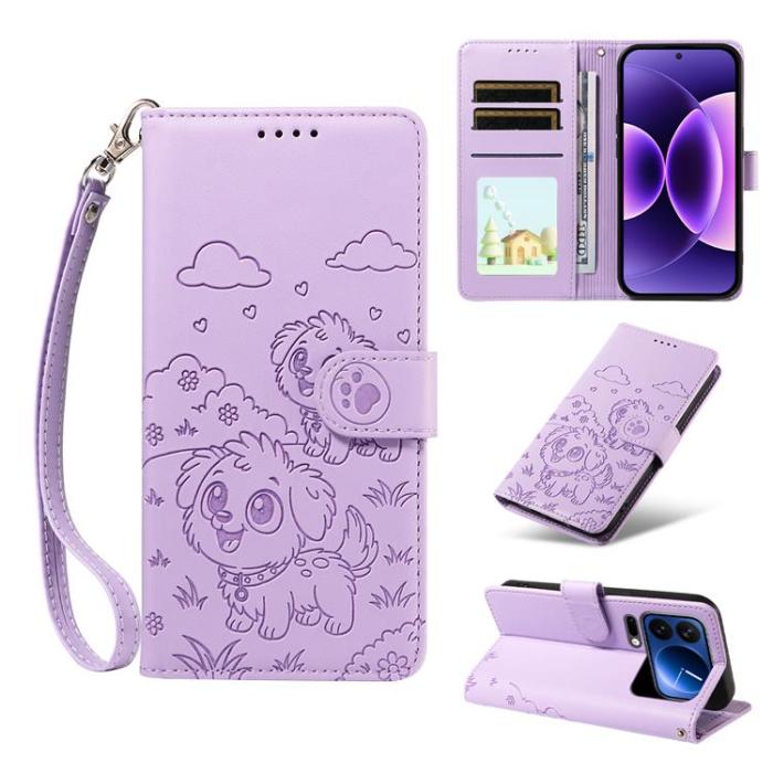 A-One Brand - Xiaomi 17 Pro Max Plånboksfodral RFID Dog Pattern Med Handledsrem - Lila