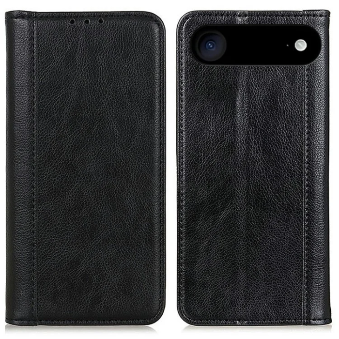 A-One Brand - iPhone 17 Air Plånboksfodral Äkta Läder Litchi - Svart