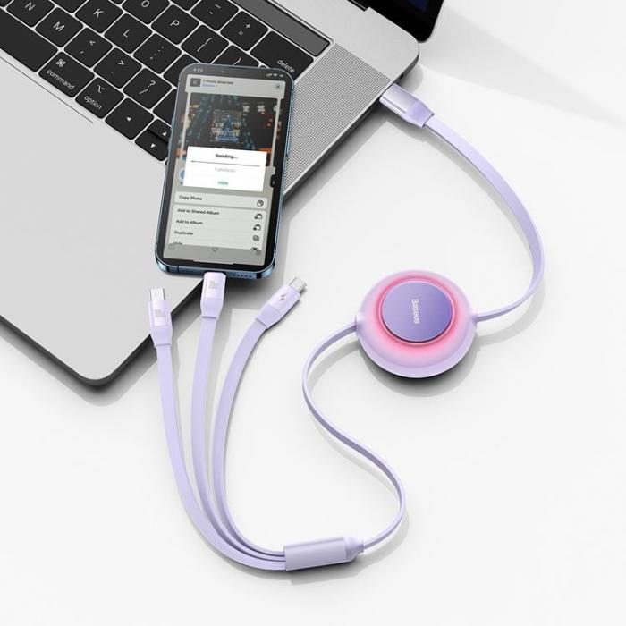 BASEUS - Baseus 3in1 USB-A till USB-C, Lightning, microUSB kabel 1.1m
