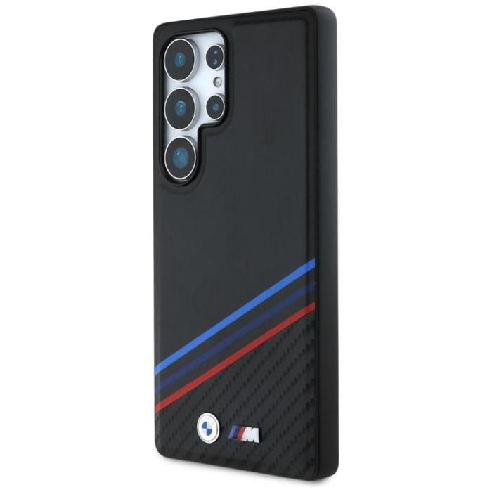 BMW - BMW Mobilskal till Galaxy S25 Ultra MagSafe Läder Tricolor Stripes Svart