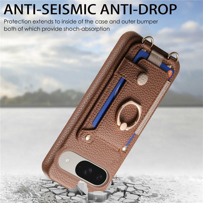 A-One Brand - Google Pixel 10/10 Pro Mobilskal med Korthållare Ring Kickstand - Brun