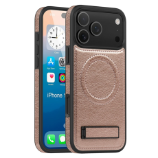 A-One Brand - iPhone 17 Pro Max Mobilskal MagSafe Kickstand Läder - Roséguld