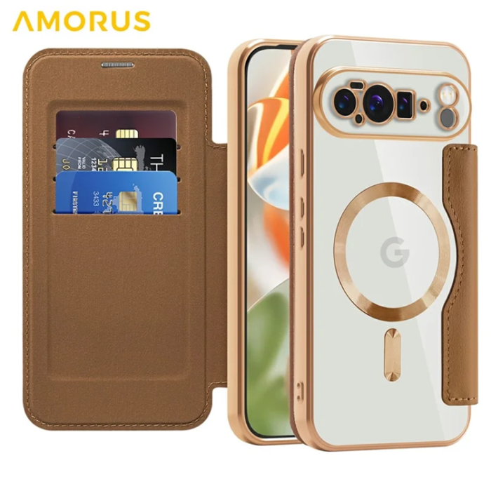 AMORUS - AMORUS Google Pixel 10 Pro XL Plånboksfodral Magsafe RFID - Brun
