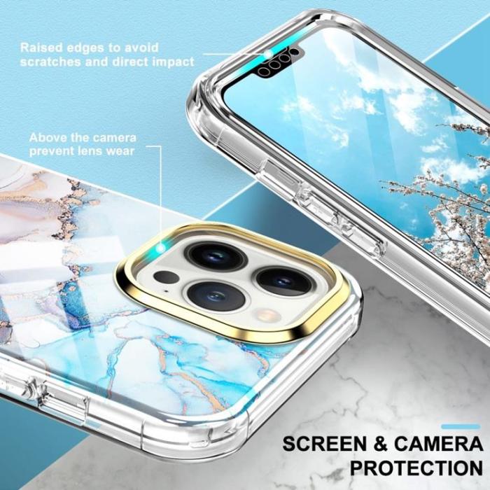 A-One Brand - iPhone 14 Pro Max Skal 360 Marble - Blå