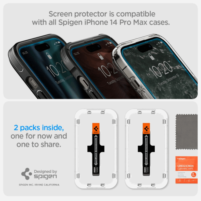 Spigen - Spigen iPhone 14 Pro Max Härdat Glas Skärmskydd Ez-Fit 2-Pack - Clear