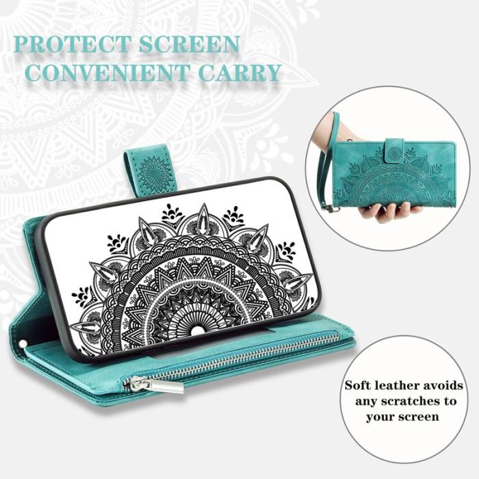 OEM - Samsung Galaxy S26 Plånboksfodral Mandala Blommönster Konstläder - Mintgrön