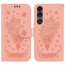 A-One Brand - Sony Xperia 1 VII Plånboksfodral Butterfly och Flower Pattern - Rosa