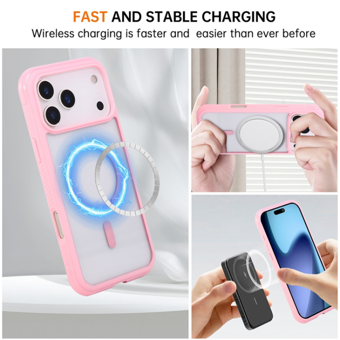 A-One Brand - iPhone 17 Pro Max Mobilskal MagSafe TPU+PC Transparent - Rosa