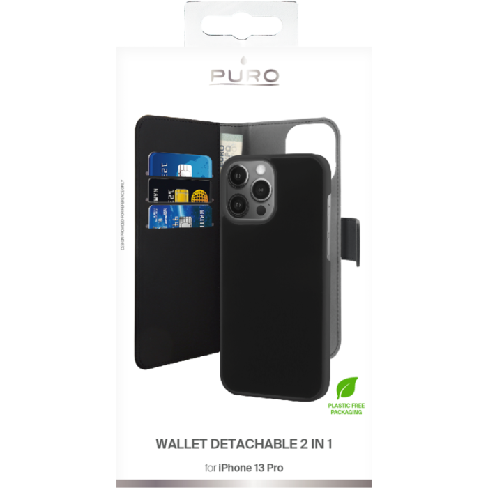 UTGATT1 - Puro EcoLeather Avtagbart Plånboksfodral iPhone 13 Pro - Svart