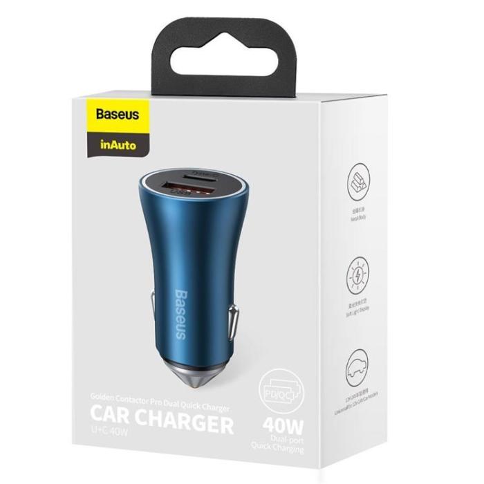 BASEUS - Baseus Billaddare USB-A/USB-C 40W - Blå