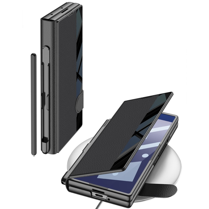 GKK - GKK Galaxy Z Fold 7 Plånboksfodral Pennfack Med Härdat Glas - Grön