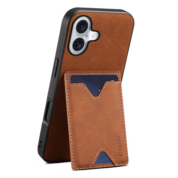 DENIOR - DENIOR iPhone 17 Fodral Kortfack Ställ i Konstläder - Brun