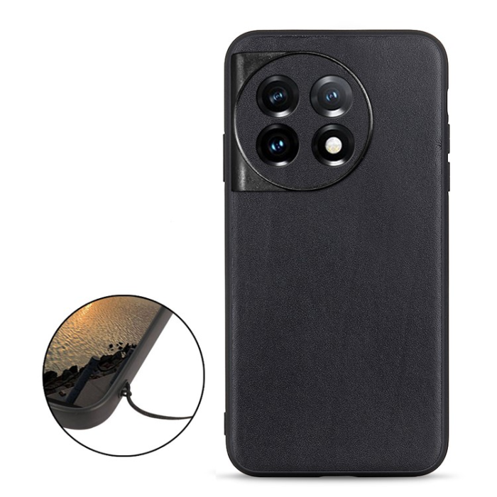 OEM - OnePlus 11 Mobilskal Äkta Läder Coated TPU - Svart