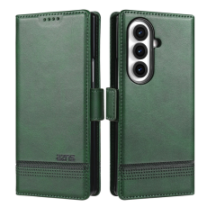 AZNS - AZNS Galaxy Z Fold 7 Plånboksfodral Cowhide Läder - Grön