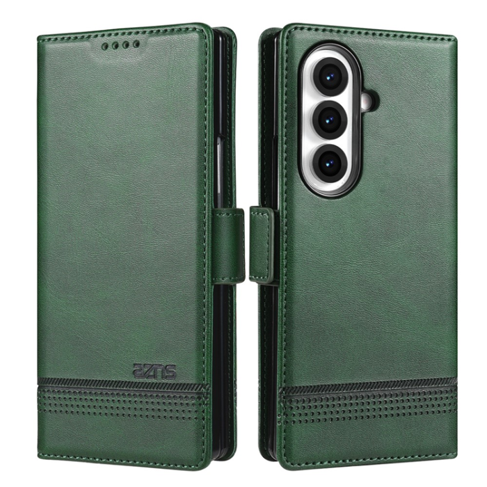 AZNS - AZNS Galaxy Z Fold 7 Plånboksfodral Cowhide Läder - Grön
