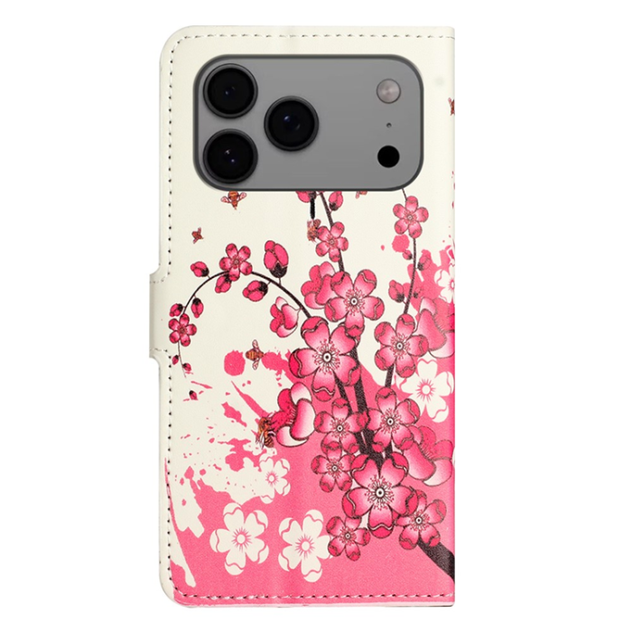 A-One Brand - iPhone 17 Pro Plånboksfodral Pattern Print Läder - Plum Blossom