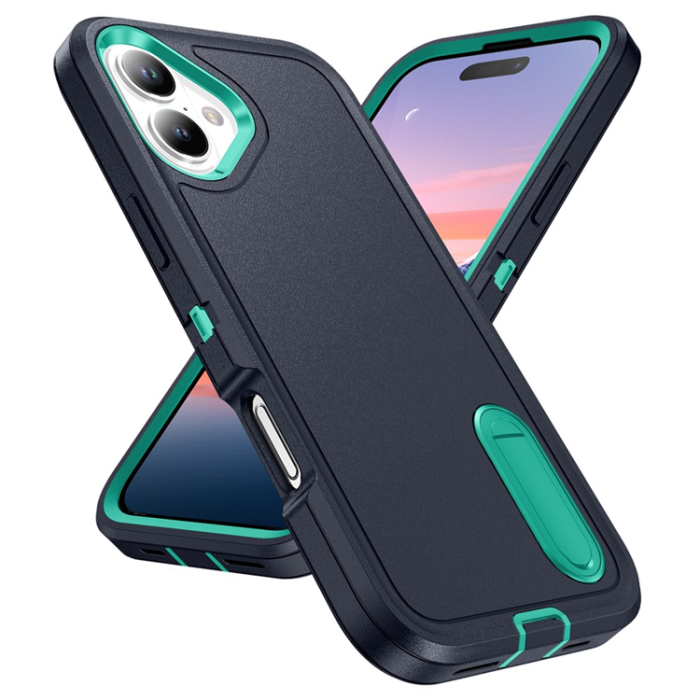 A-One Brand - iPhone 17 Mobilskal Kickstand Silikon - Mörkblå/ljusgrön