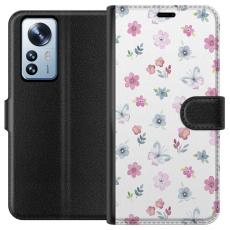 iSecrets - Pl&aring;nboksfodral till Xiaomi 12 Pro med Blommor och fj&auml;rillar