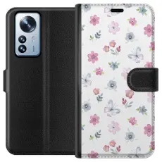 Gustaf - Pl&aring;nboksfodral till Xiaomi 12 Pro med Blommor och fj&auml;rillar