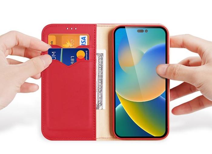 Dux Ducis - Dux Ducis iPhone 14 Pro Max Plånboksfodral Äkta Läder Hivo Flip - Röd