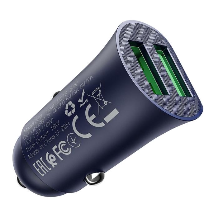UTGATT1 - HOCO Billaddare 2 x USB QC3.0 18W Farsighted Z39 Blå