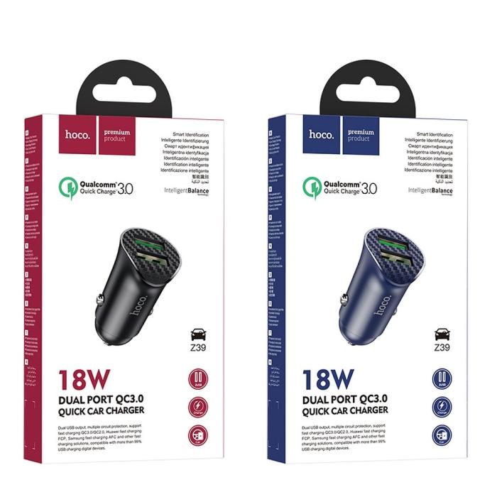 UTGATT1 - HOCO Billaddare 2 x USB QC3.0 18W Farsighted Z39 Blå