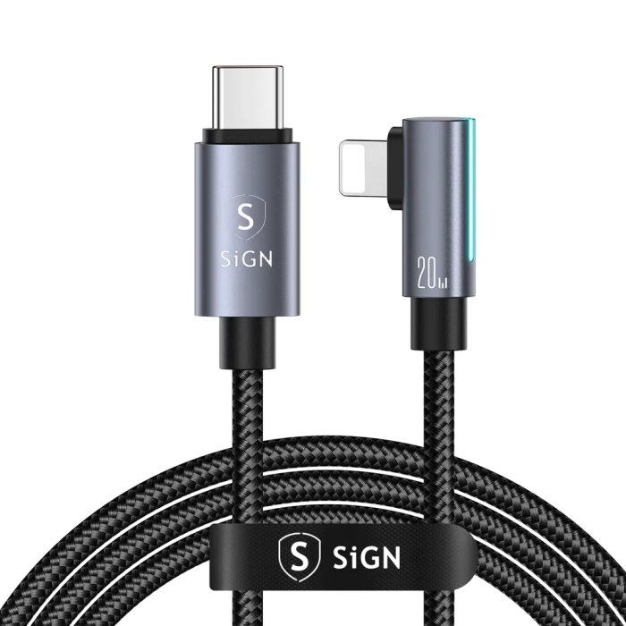 SiGN - SiGN USB-C till Lightning Kabel 2m 20W Braided - Svart
