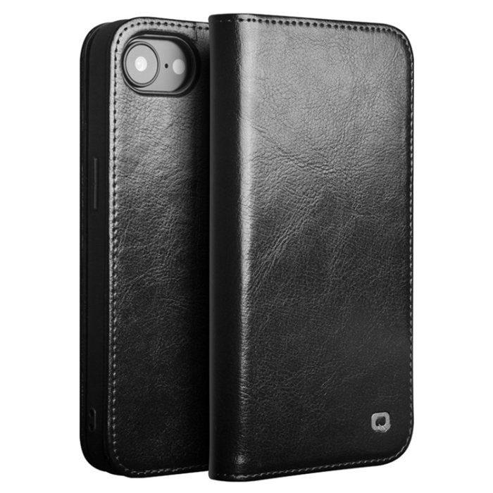 QIALINO - Qialino iPhone 16e Mobilskal Korthållare Cow Läder - Svart