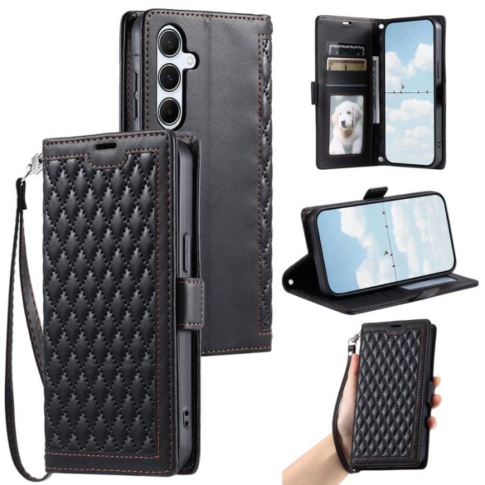 OEM - Samsung Galaxy S26 Plus Plånboksfodral Konstläder Rhombus Textur - Svart