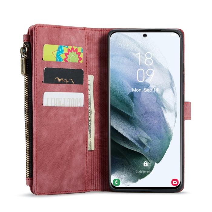 Caseme - CASEME Konstläder Plånboksfodral för Samsung Galaxy S22 5G med rem - Röd