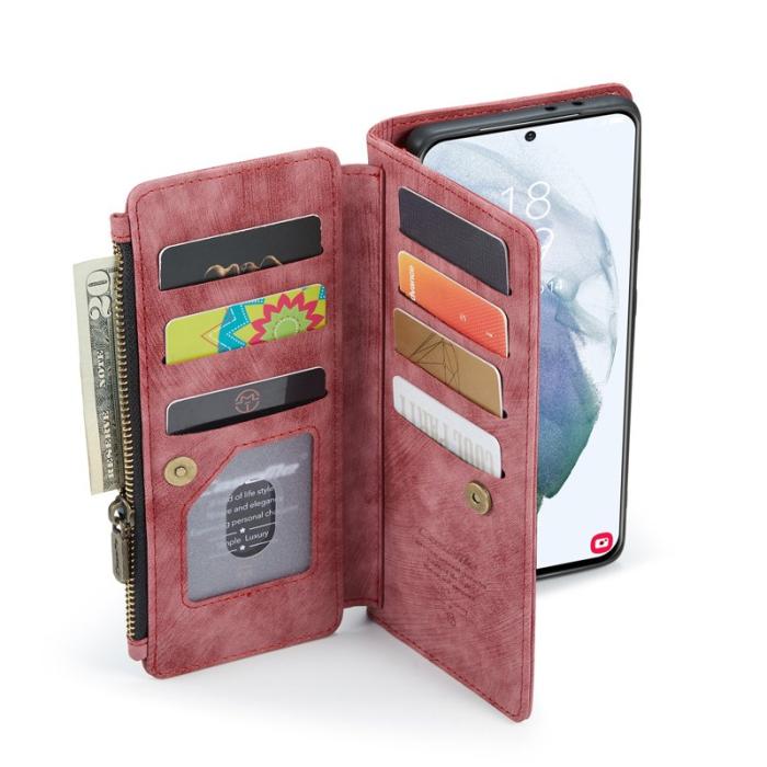 Caseme - CASEME Konstläder Plånboksfodral för Samsung Galaxy S22 5G med rem - Röd