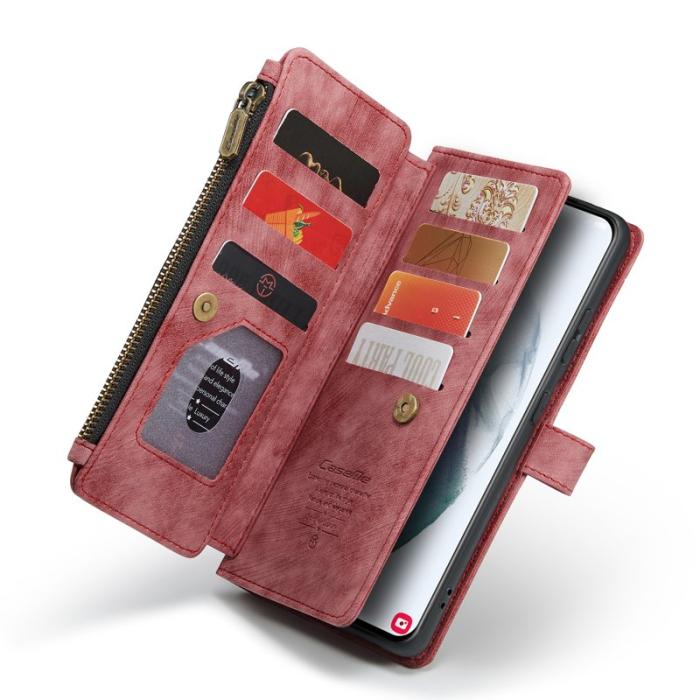 Caseme - CASEME Konstläder Plånboksfodral för Samsung Galaxy S22 5G med rem - Röd