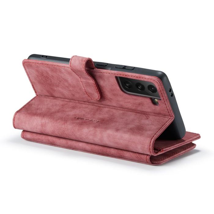 Caseme - CASEME Konstläder Plånboksfodral för Samsung Galaxy S22 5G med rem - Röd