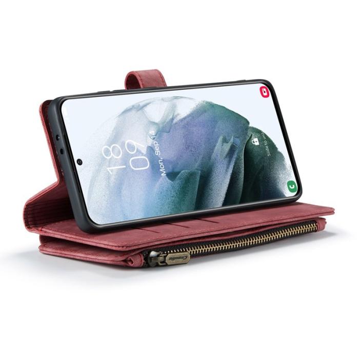 Caseme - CASEME Konstläder Plånboksfodral för Samsung Galaxy S22 5G med rem - Röd