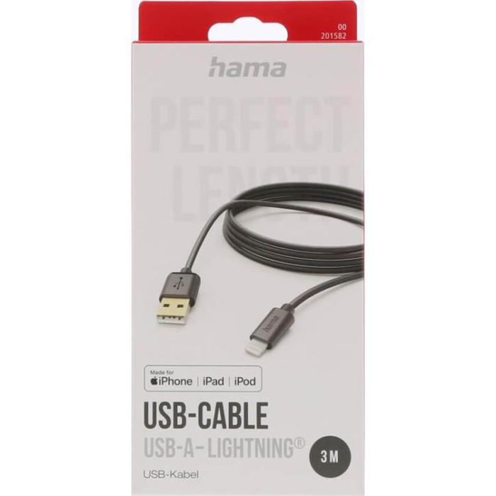 Hama - HAMA USB-A till Lightning kabel Svart 3m - Svart