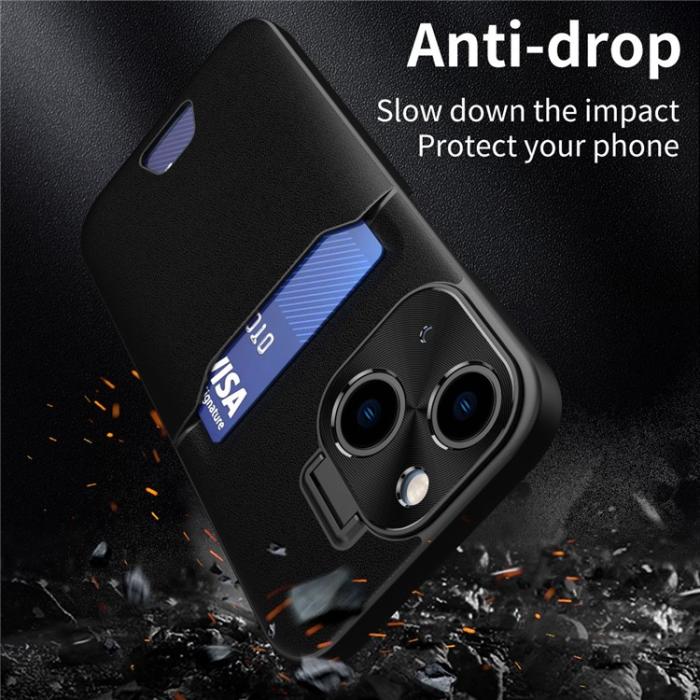 A-One Brand - iPhone 14 Skal Korthållare Linsram Kickstand - Svart