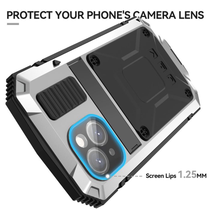 R-JUST - R-JUST iPhone 15 Plus Mobilskal med Härdat Glas - Silver