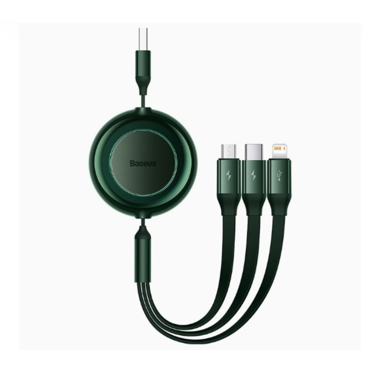 BASEUS Retractable 3in1 USB/USB-C/Lightning/microUSB Kabel 1m (Mörkgrön) | 3541 | AlltMobil