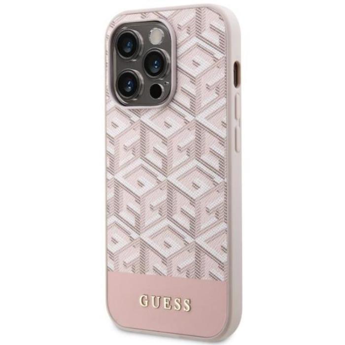 Guess - Guess iPhone 14 Pro Mobilskal MagSafe GCube Stripes - Rosa