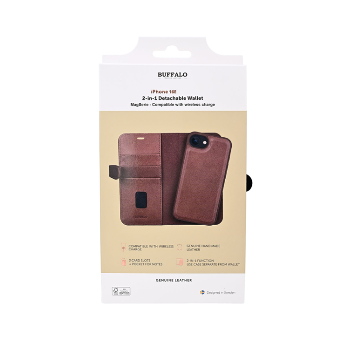 BUFFALO - Buffalo iPhone 16e Plånboksfodral MagSafe 3 Kort Premiumläder