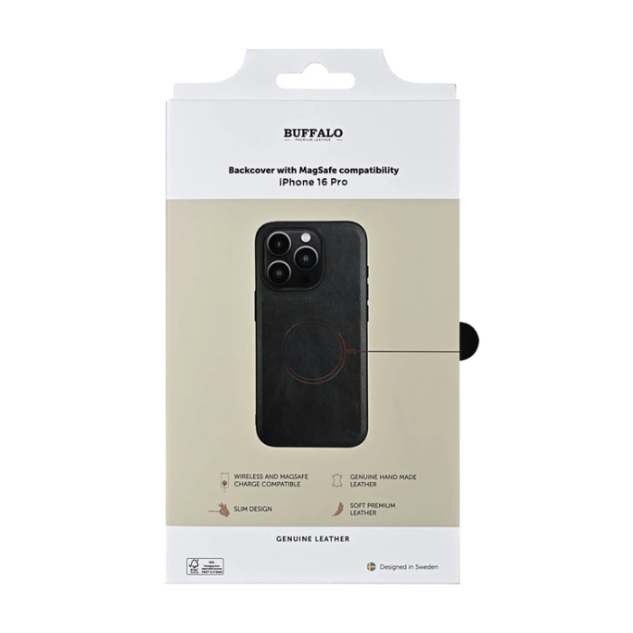 BUFFALO - BUFFALO äkta läder iPhone 16 Pro Mobilskal MagSafe Läder - Svart