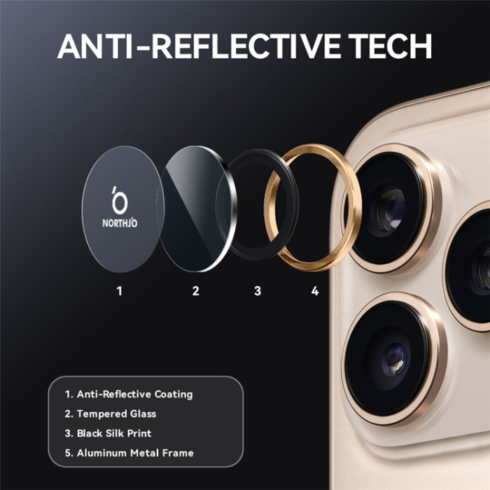 NORTHJO - Northjo iPhone 17 Pro/17 Pro Max Härdat Glas Kameraskydd - Guld