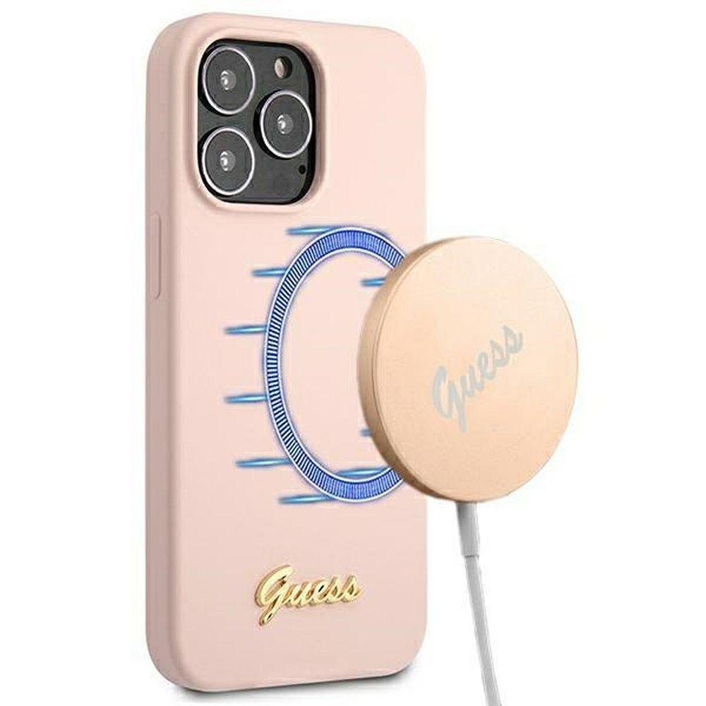 Guess iPhone 13 Pro Max Skal Magsafe Silicone Script Guld Logo - LjusRosa | 2353 | AlltMobil