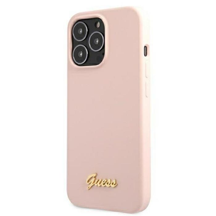 Guess - Guess iPhone 13 Pro Max Skal Magsafe Silicone Script Guld Logo - LjusRosa