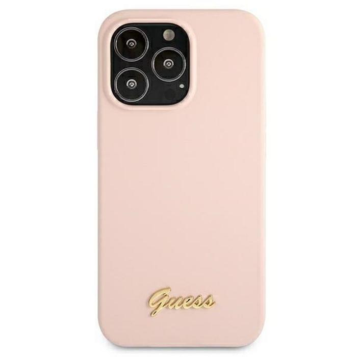 Guess - Guess iPhone 13 Pro Max Skal Magsafe Silicone Script Guld Logo - LjusRosa