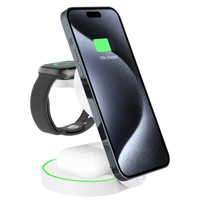 OEM - 3in1 MagSafe Trådlös Laddare iPhone Apple Watch Airpods 15W L9 - Vit (Vit)