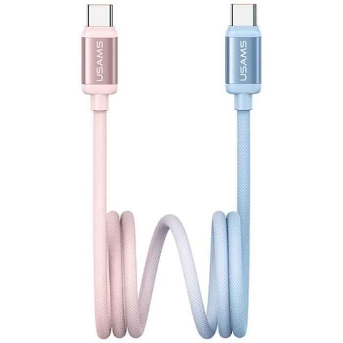USAMS - USAMS USB-C till USB-C Kabel PD 60W 1.2m Bicolor SJ756 - Blå/Rosa