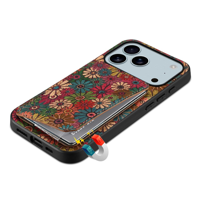 A-One Brand - iPhone 17 Pro Mobilskal Korthållare Blommor - Vår / Grön