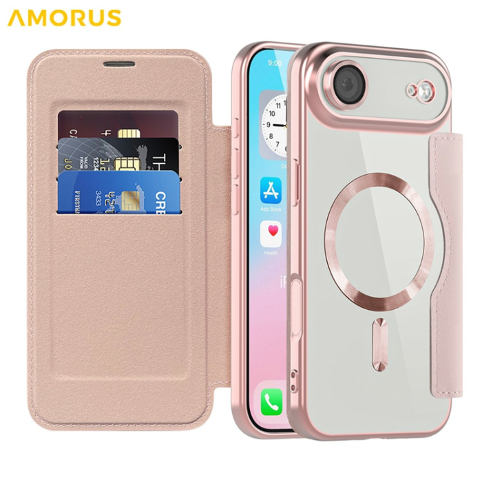Amorus - AMORUS iPhone Air Plånboksfodral MagSafe RFID - Rosa