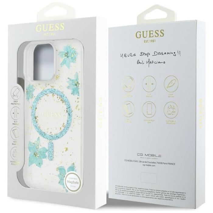 Guess - Guess iPhone 16 Pro Mobilskal MagSafe Resin Flowers - Turkos